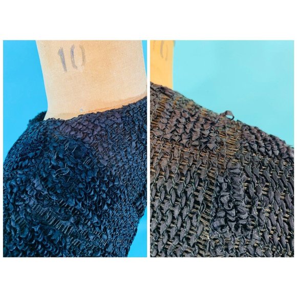 Vintage 50s Black Jacket Womens Small Ribbon Top Black Brown Fur Evening Top - Picture 10 of 10